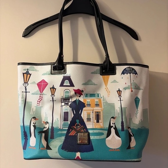 Dooney & Bourke Handbags - Dooney & Bourke White, Teal and Navy Penguin Cityscape Tote